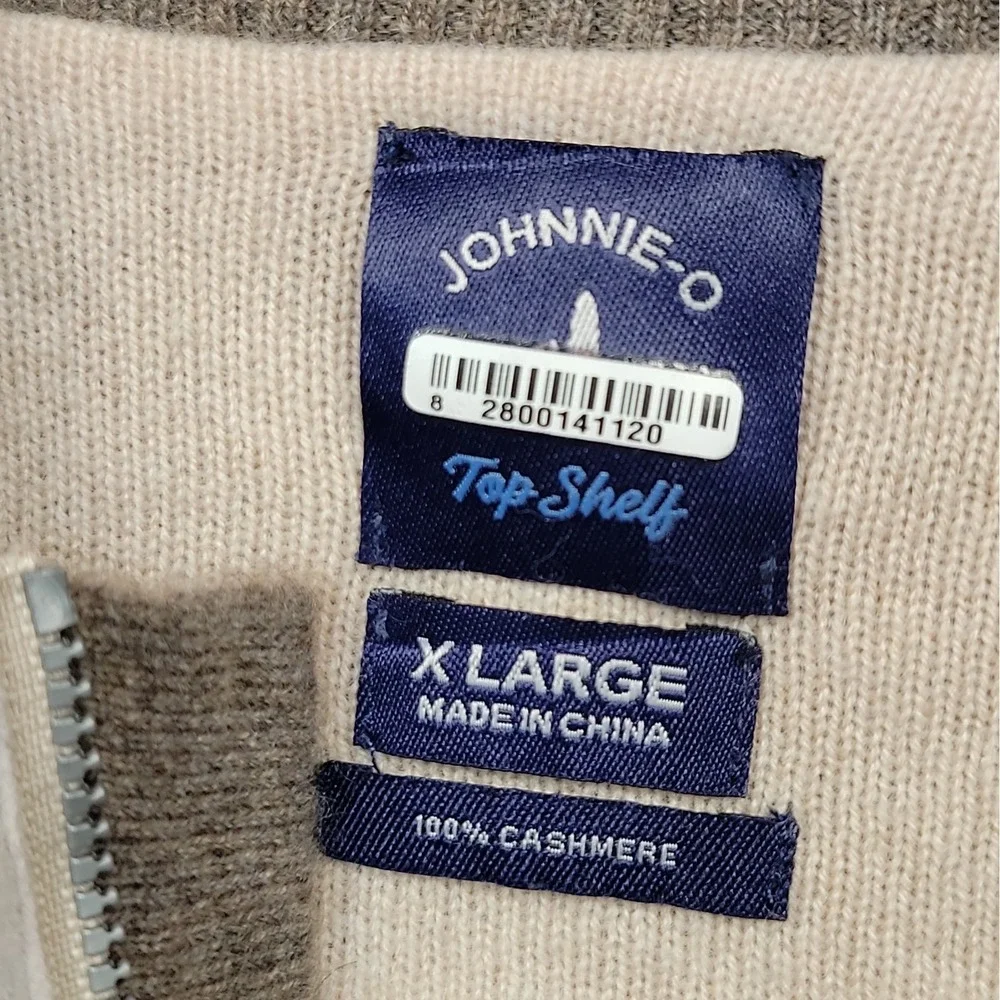 Johnnie-O Top Shelf Sweater Men XL Brown 1/4 Zip Pullover Ribbed Collar Cashmere